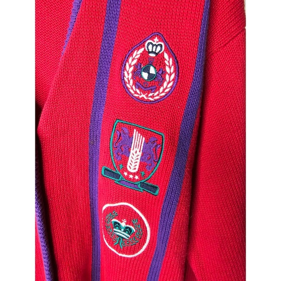 Vintage Red & Purple Button Up Cardigan with Patches Ladies size Medium - Picture 4 of 7